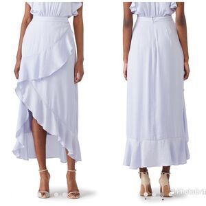 THE JETSET DIARIES Purple Satin Midi Skirt Draped Ruffle Thigh Slit‎ Large New